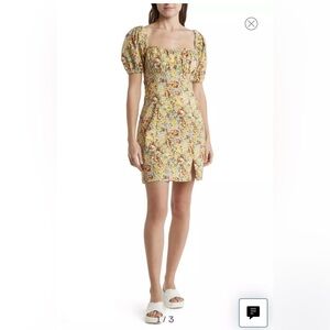 NWT ASTR The Label Wendy Women’s Floral Puff Sleeve Dress Yellow Medium